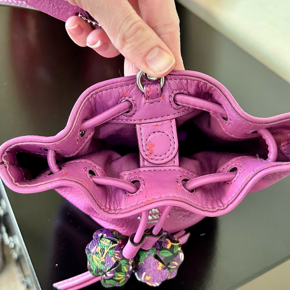 Coach Purple Petal Pebbled Leather Wristlet - Picture 12 of 17